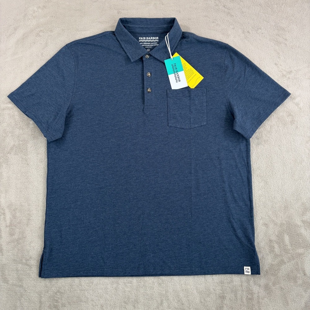 Fair Harbor The Kismet Polo Shirt in Blue Dark Denim‎ Organic Men 2XL Golf NWT